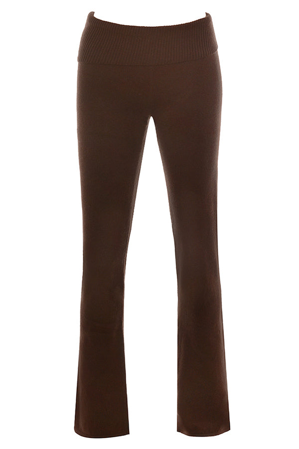 Round neck top and trousers in chocolate cashmere blend