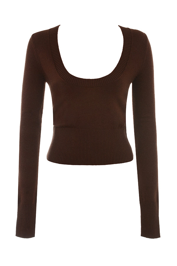 Round neck top and trousers in chocolate cashmere blend