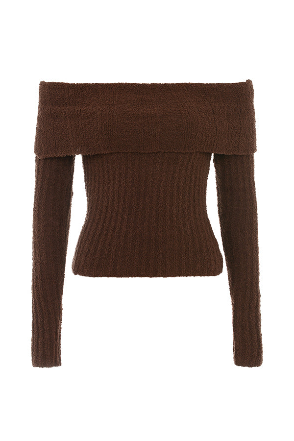 Chocolate soft bouclé knitted top with cotton maxi skirt