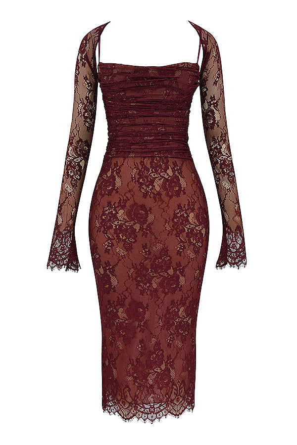 Midi dress made of burgundy red lace