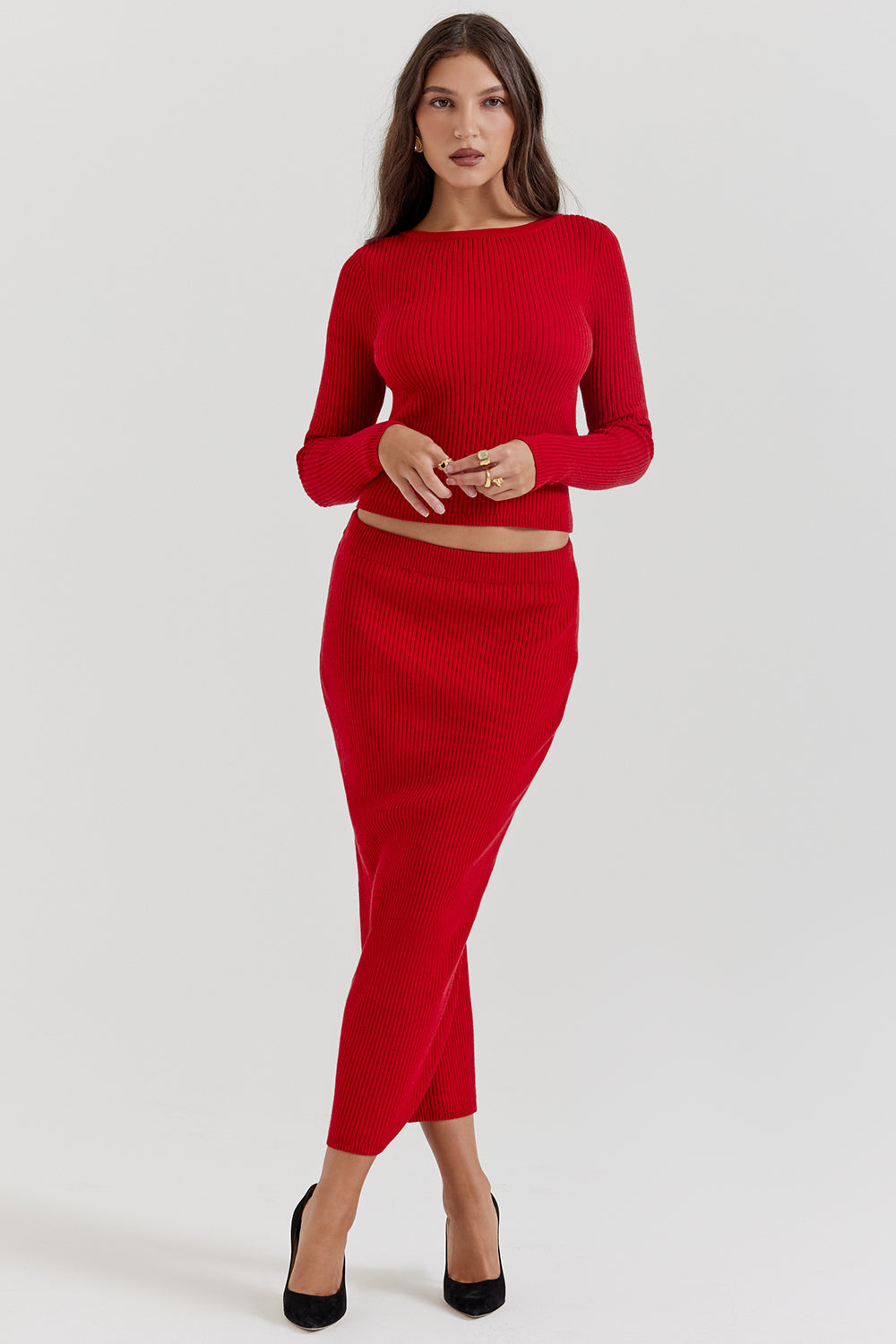 Scarlet red cashmere mix sweater with bow