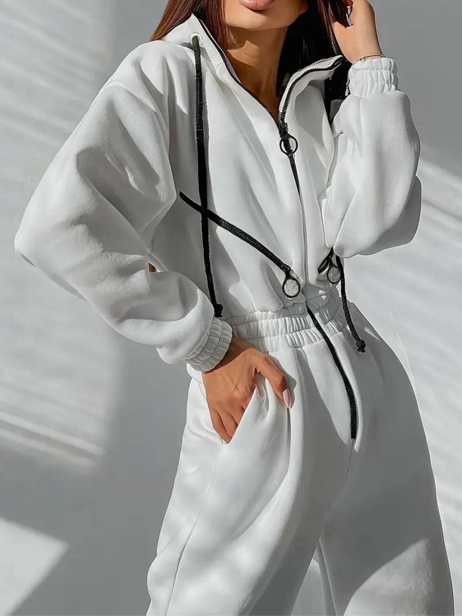 jumpsuit with hood and drawstring