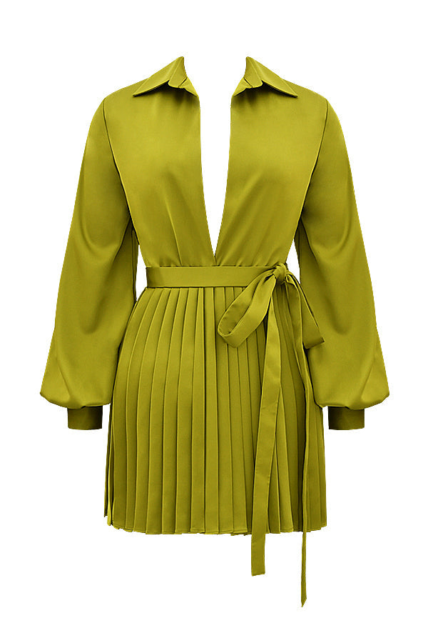 Chartreuse pleated shirt dress