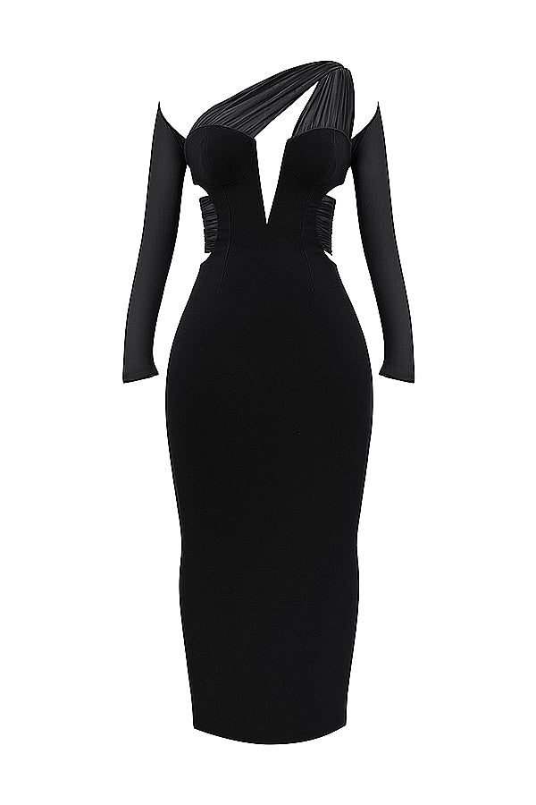 Black maxi dress with deep cut