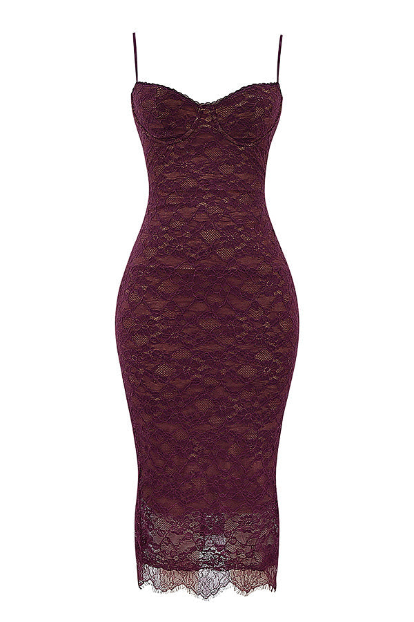 Midi dress with mulberry lace