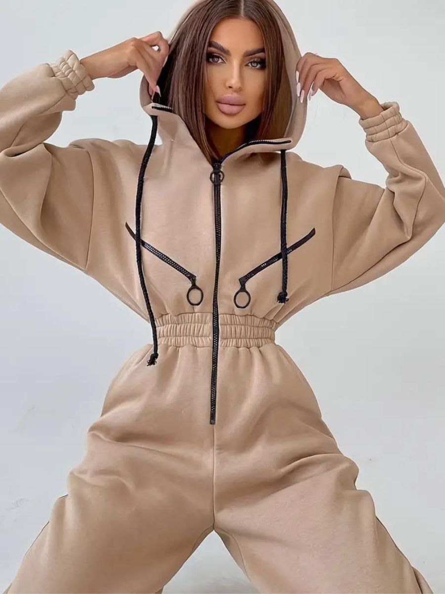 jumpsuit with hood and drawstring