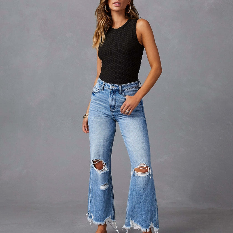 High waisted jeans with holes for women