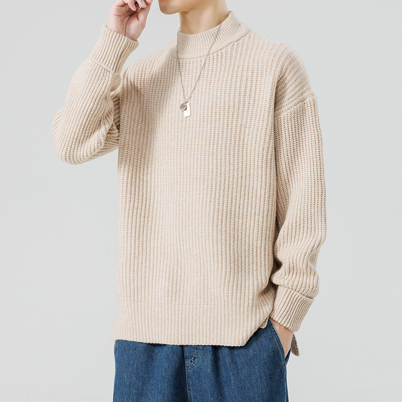 Knitted sweater with high collar