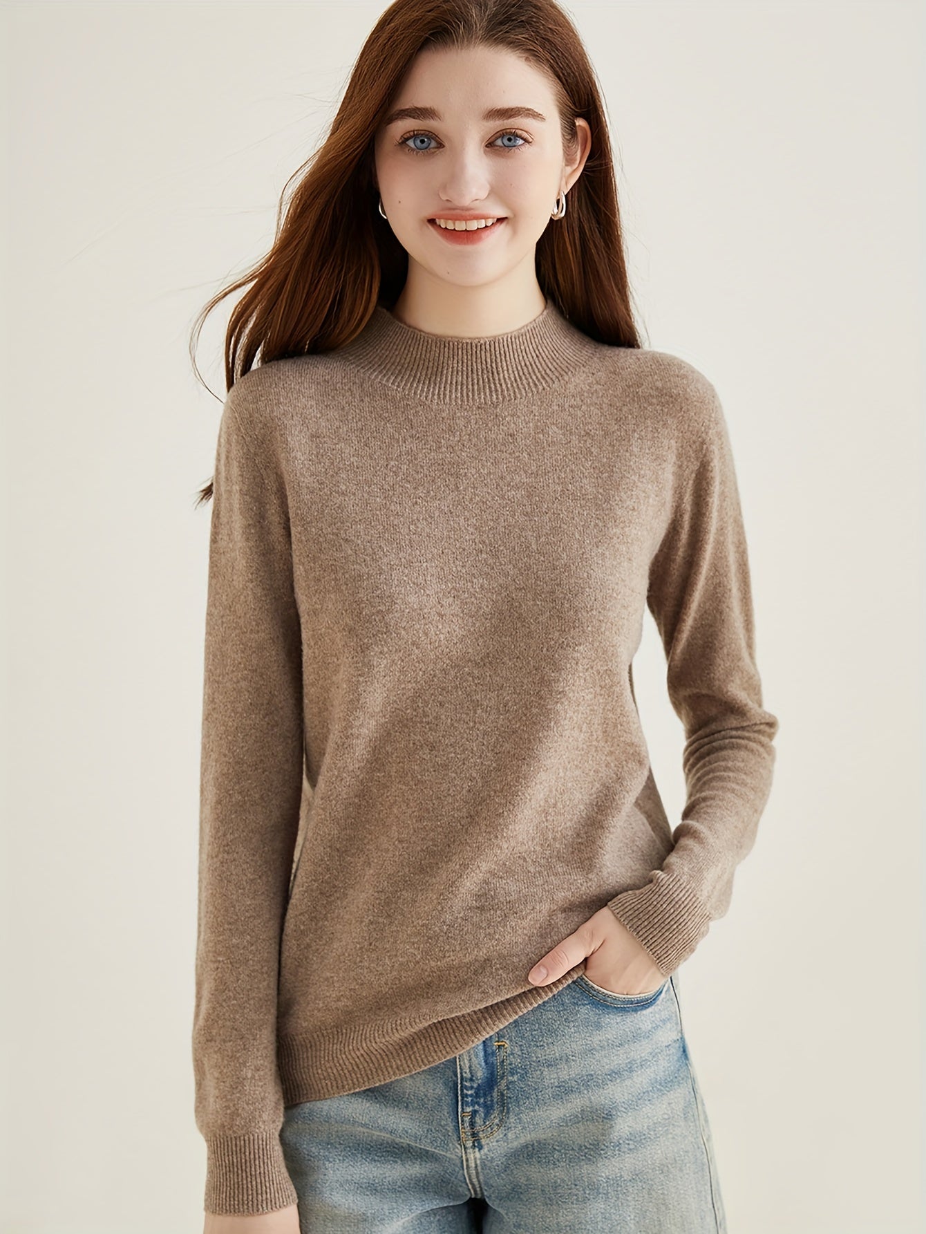 Sweater with high collar and wool sleeves