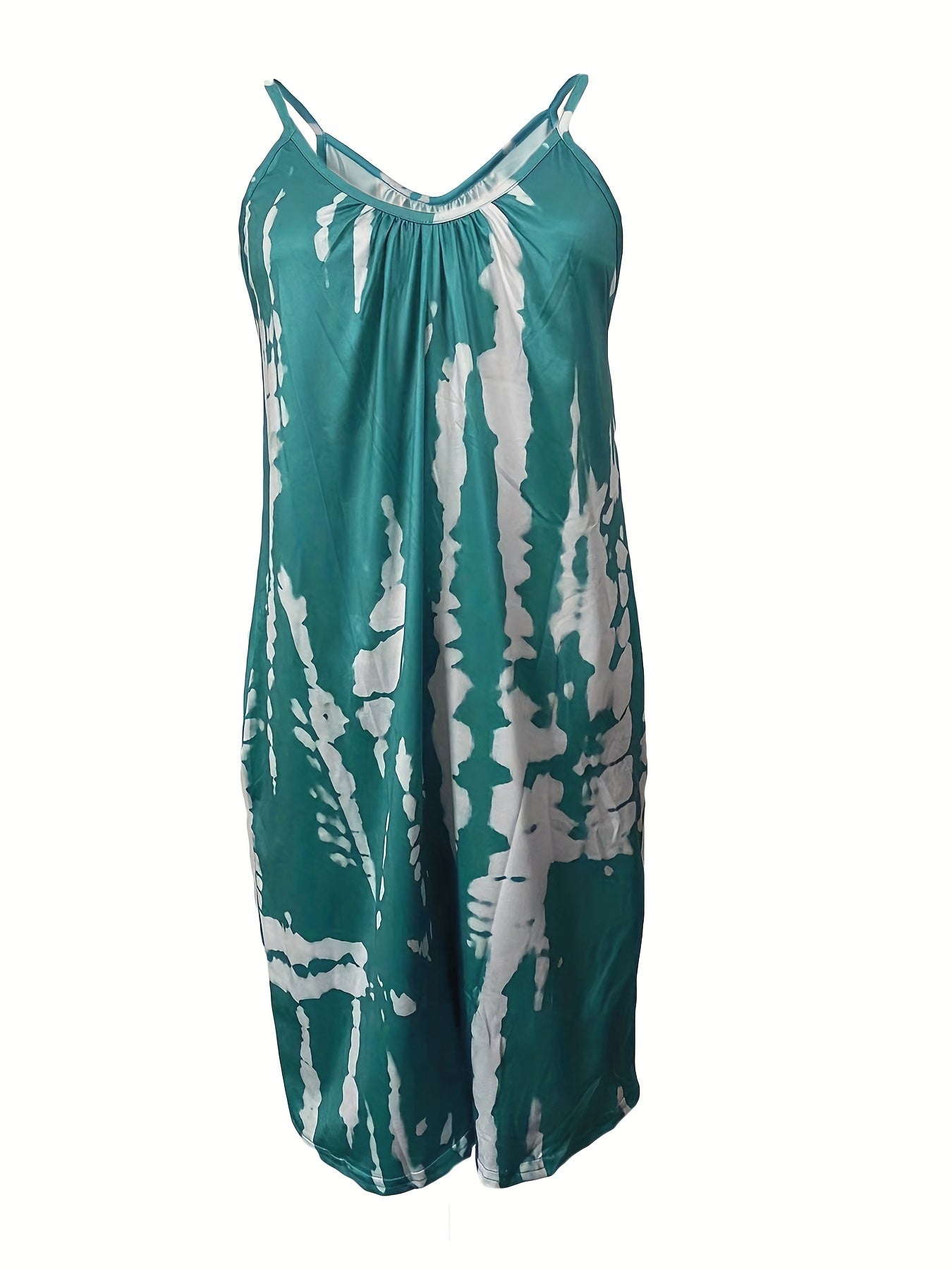 Boho blue tie dye sleeveless romper with round neck