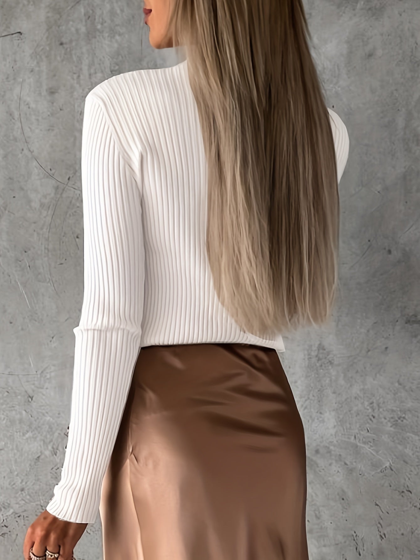 Ribbed thin sweater with high neckline