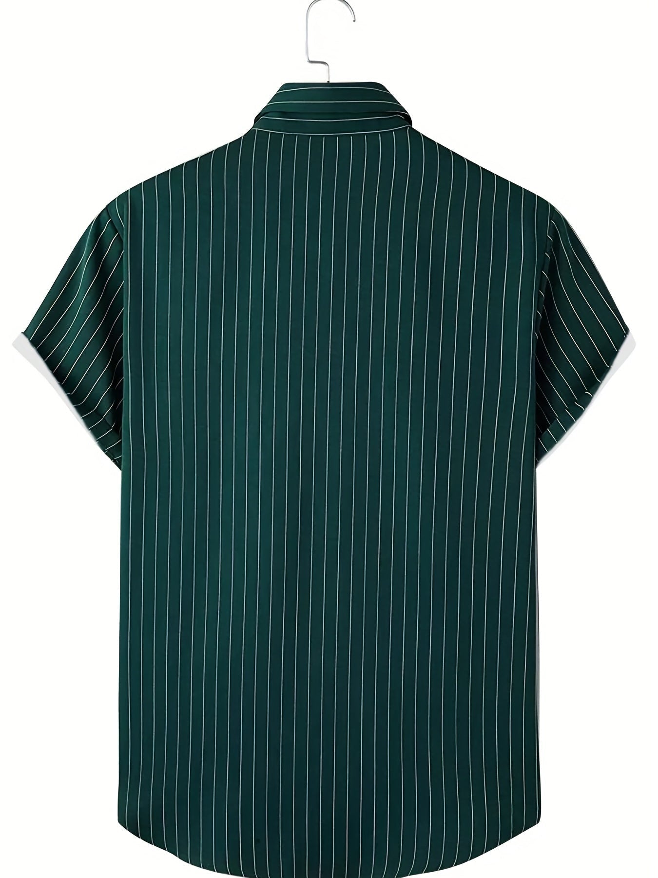 Casual striped non-stretch shirt with short sleeves and button down for men