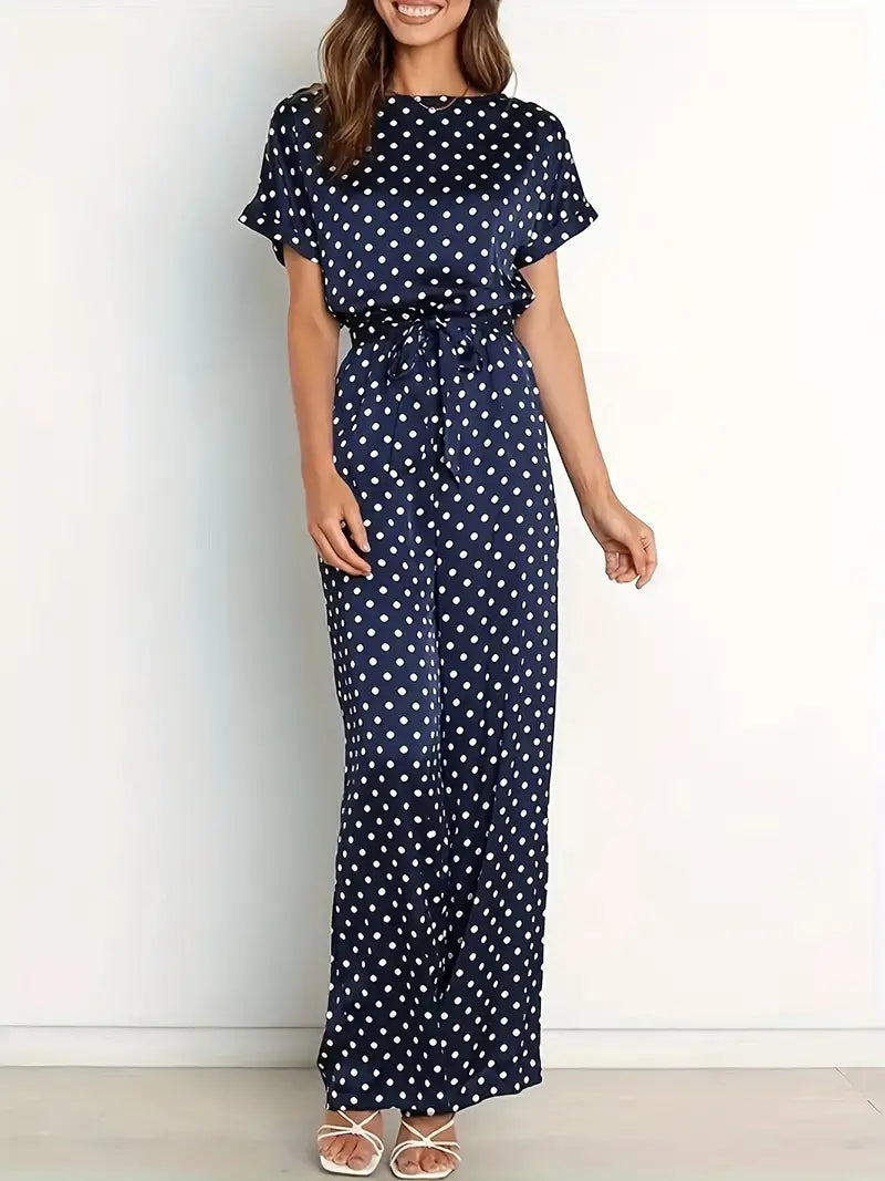 Elegant navy blue jumpsuit with dots