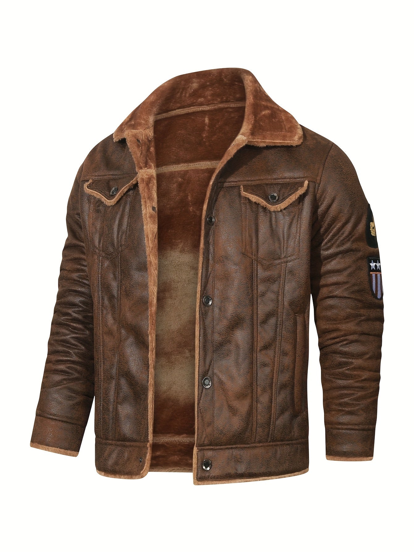 Faux leather fleece jacket for men