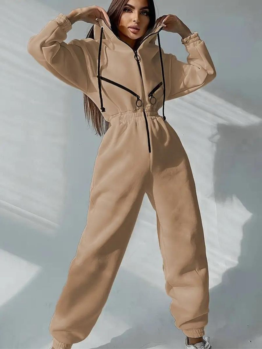 jumpsuit with hood and drawstring