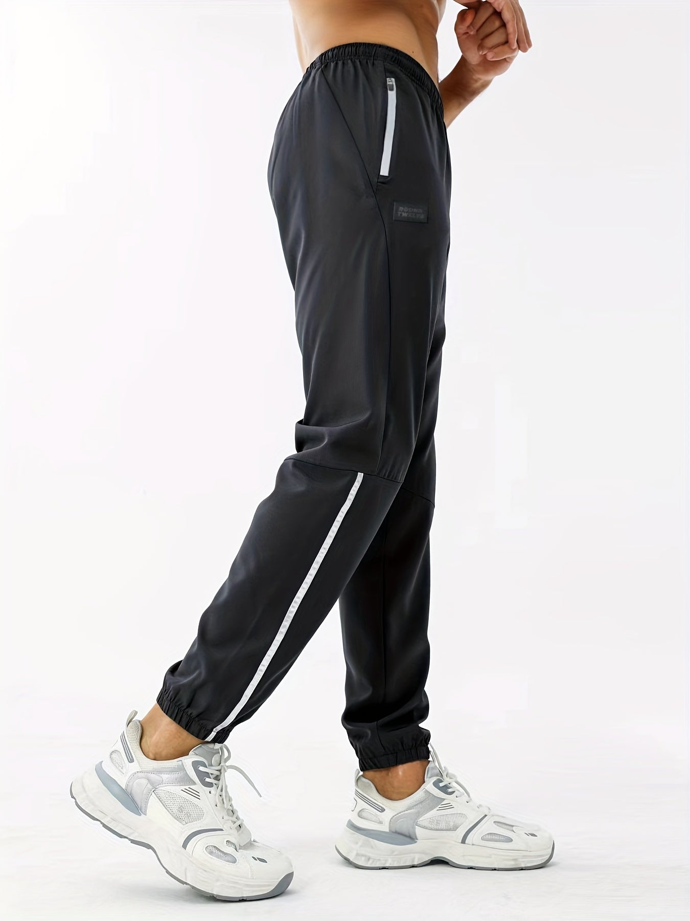 Black trousers with elastic waistband for men