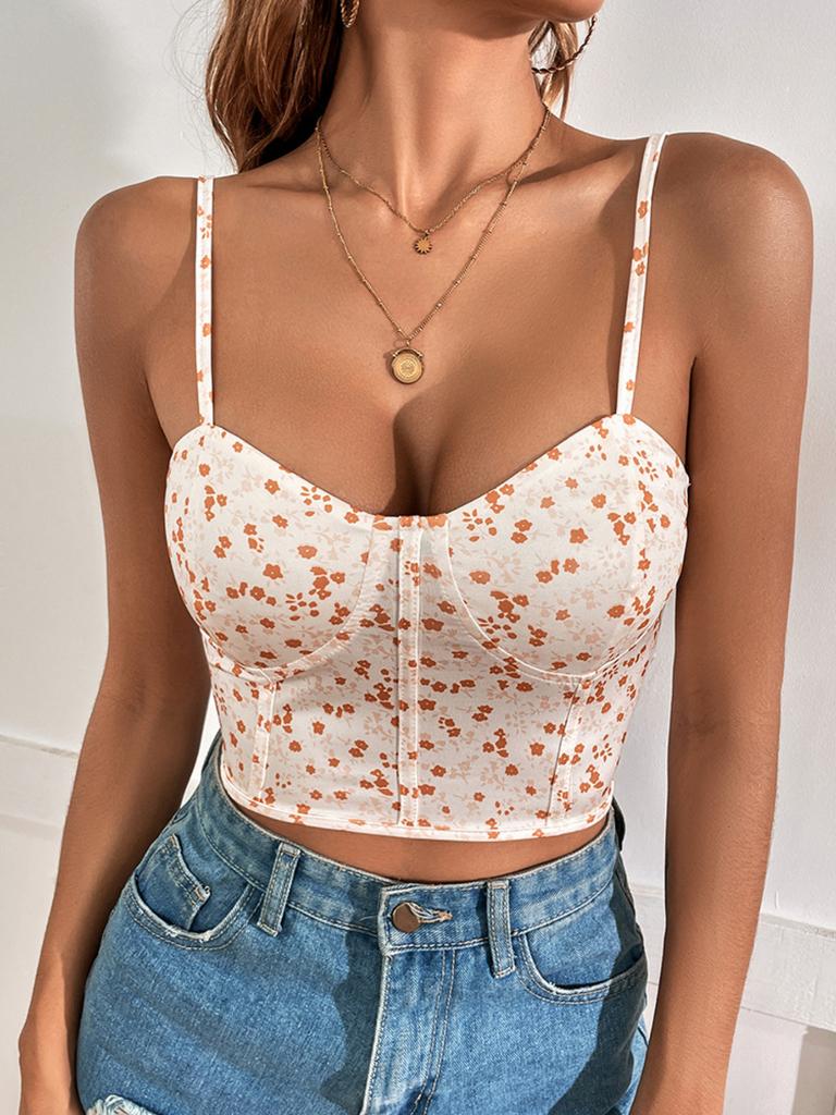 Crop top with straps and floral pattern