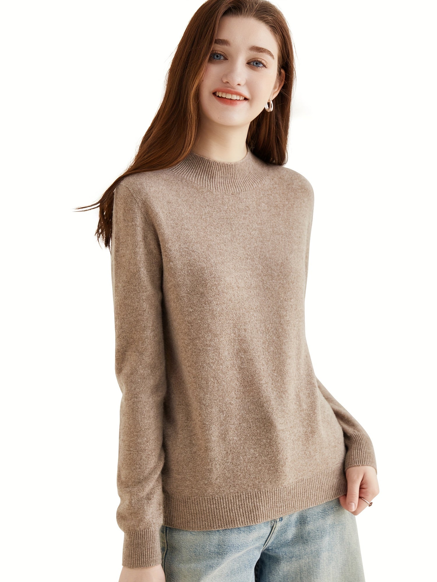 Sweater with high collar and wool sleeves