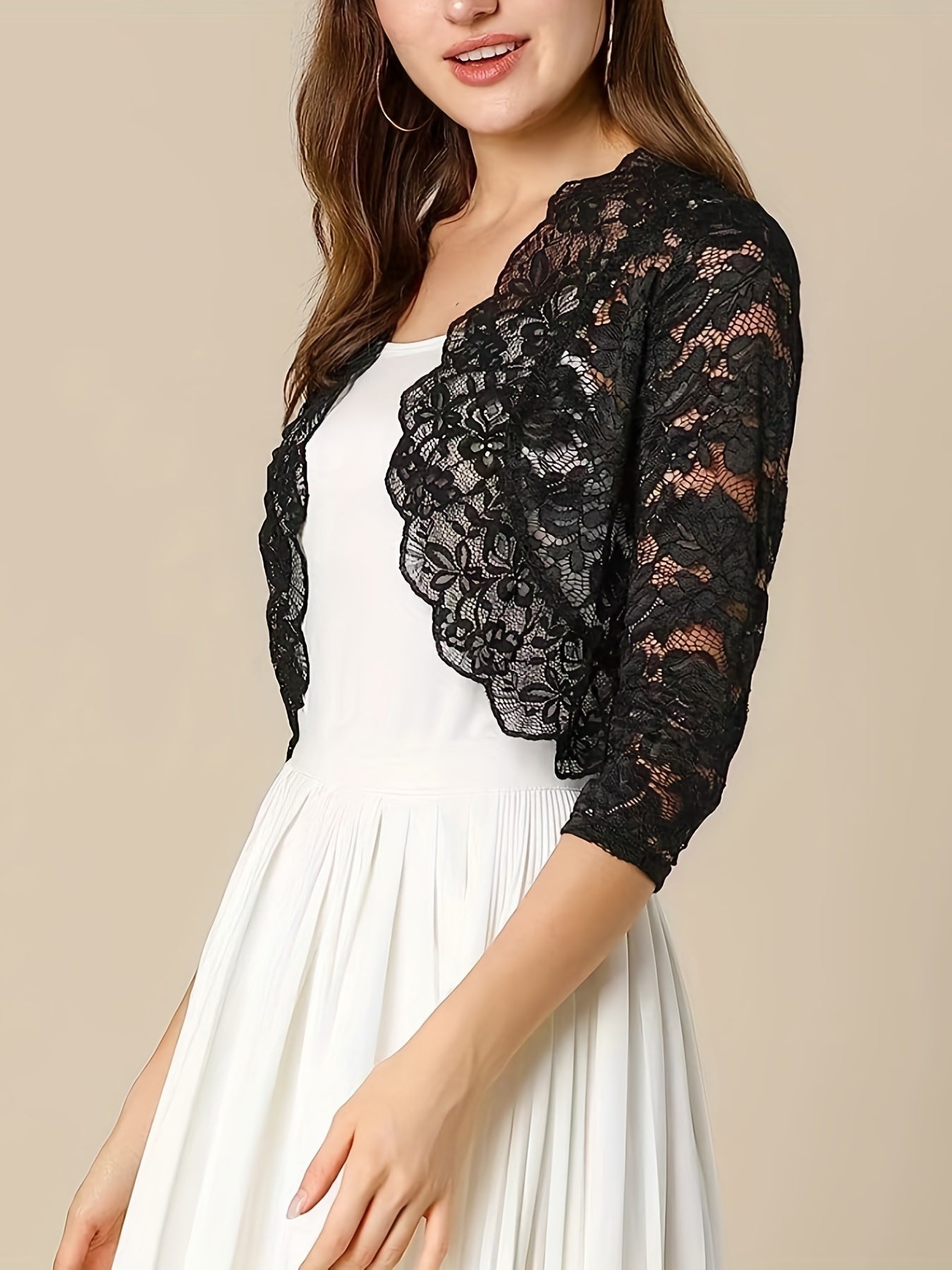 Semi transparent cropped cardigan with floral lace