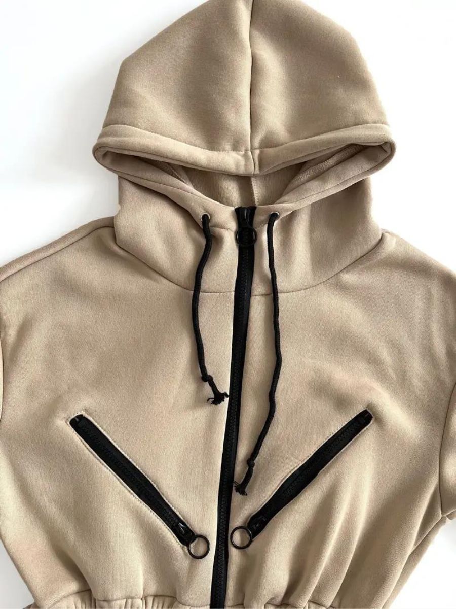 jumpsuit with hood and drawstring