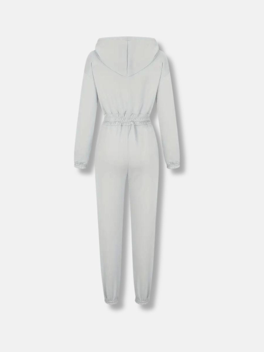 jumpsuit with hood and drawstring