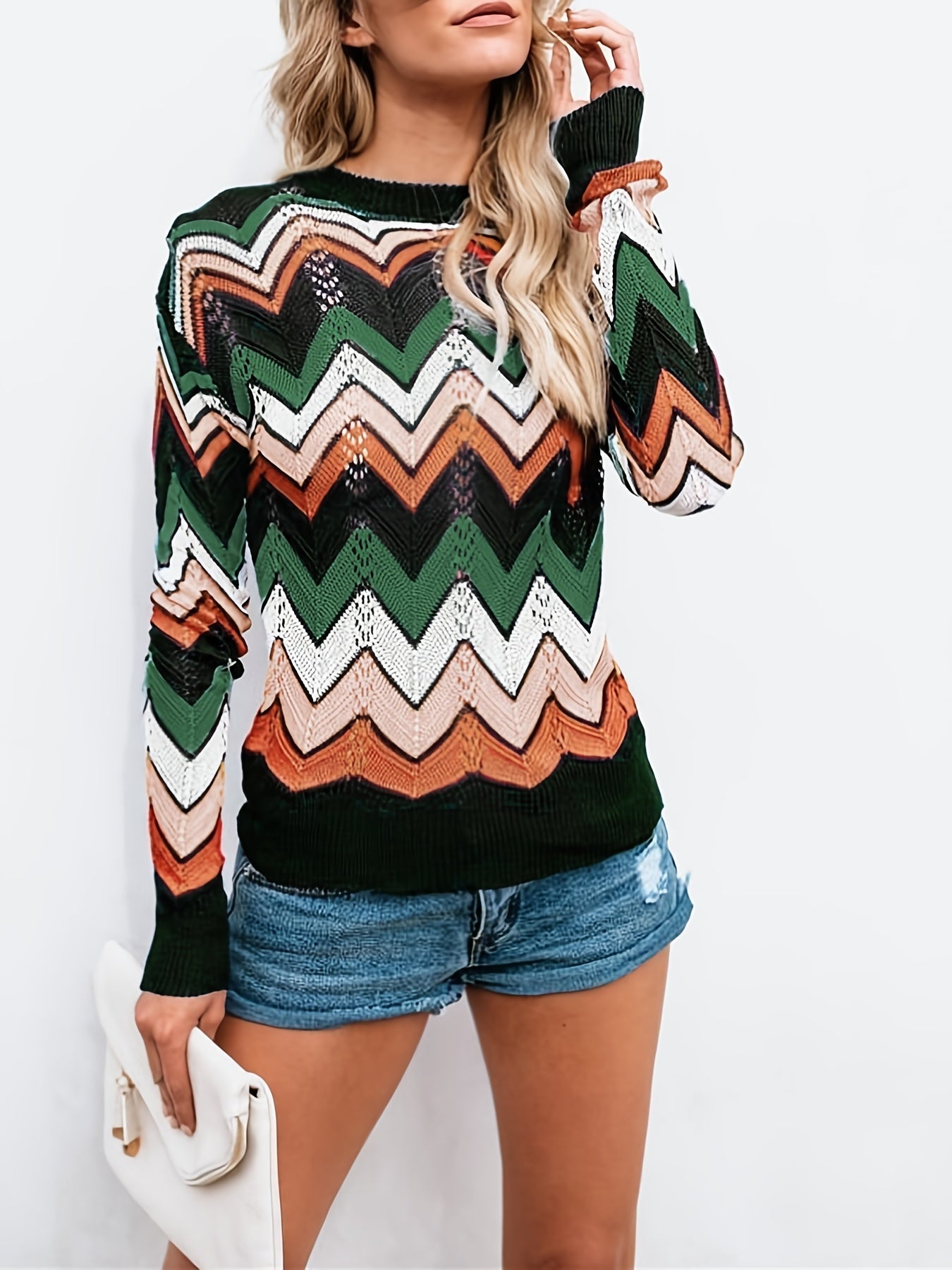 Sweater with a linear design