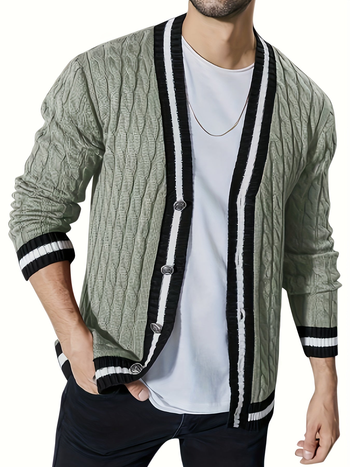 Elegant green cardigan for men