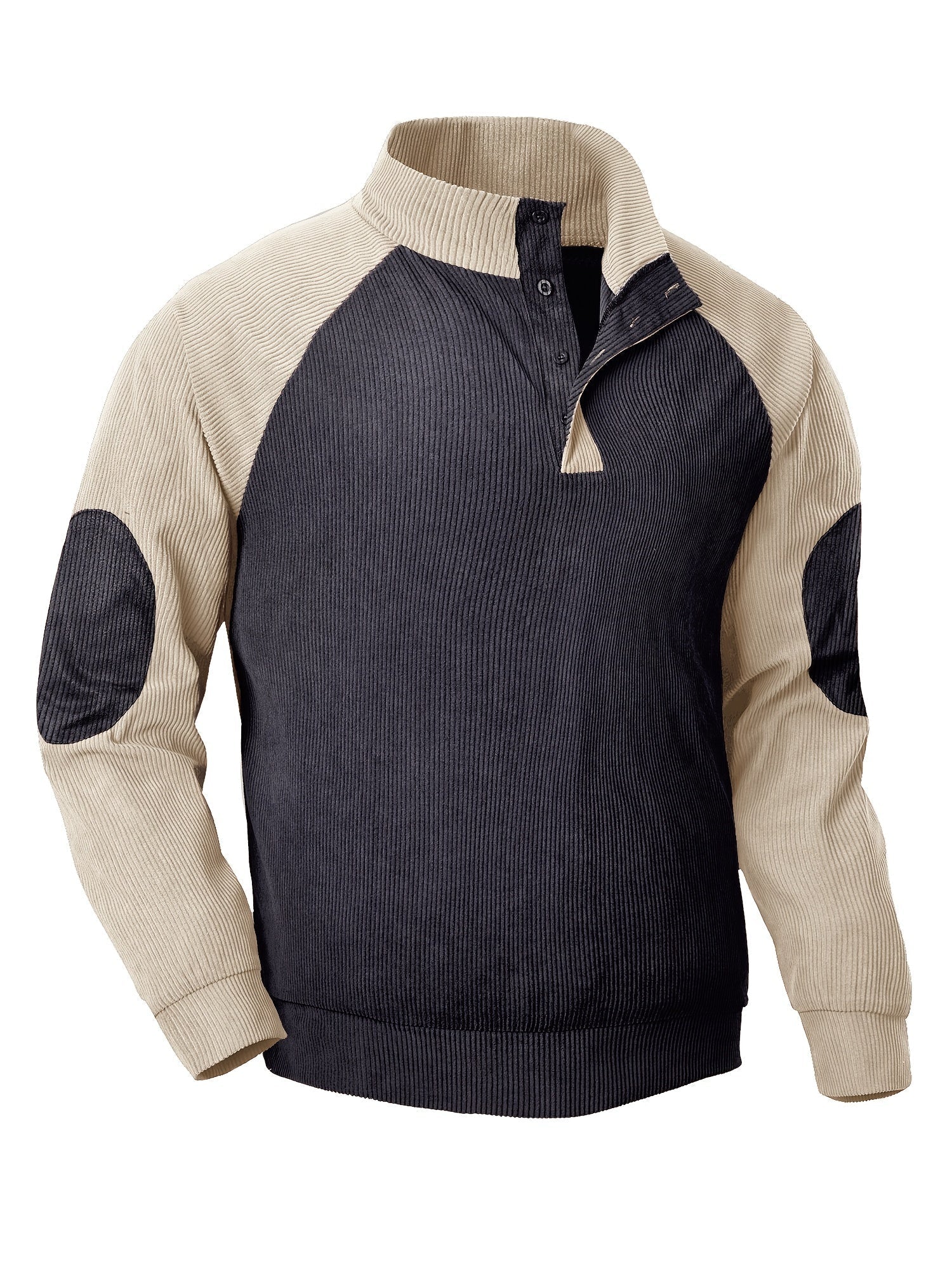 Ribbed vintage Henley shirt with long sleeves and stand-up collar