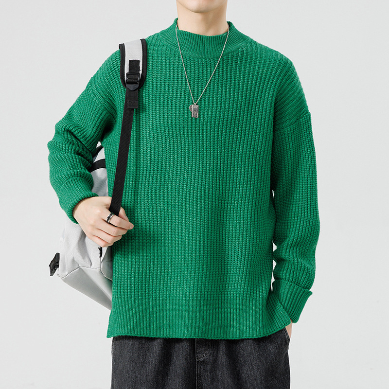 Knitted sweater with high collar