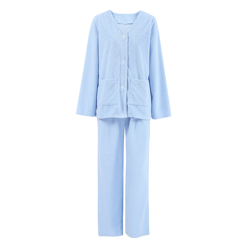 Blue long-sleeved wool pajamas for women