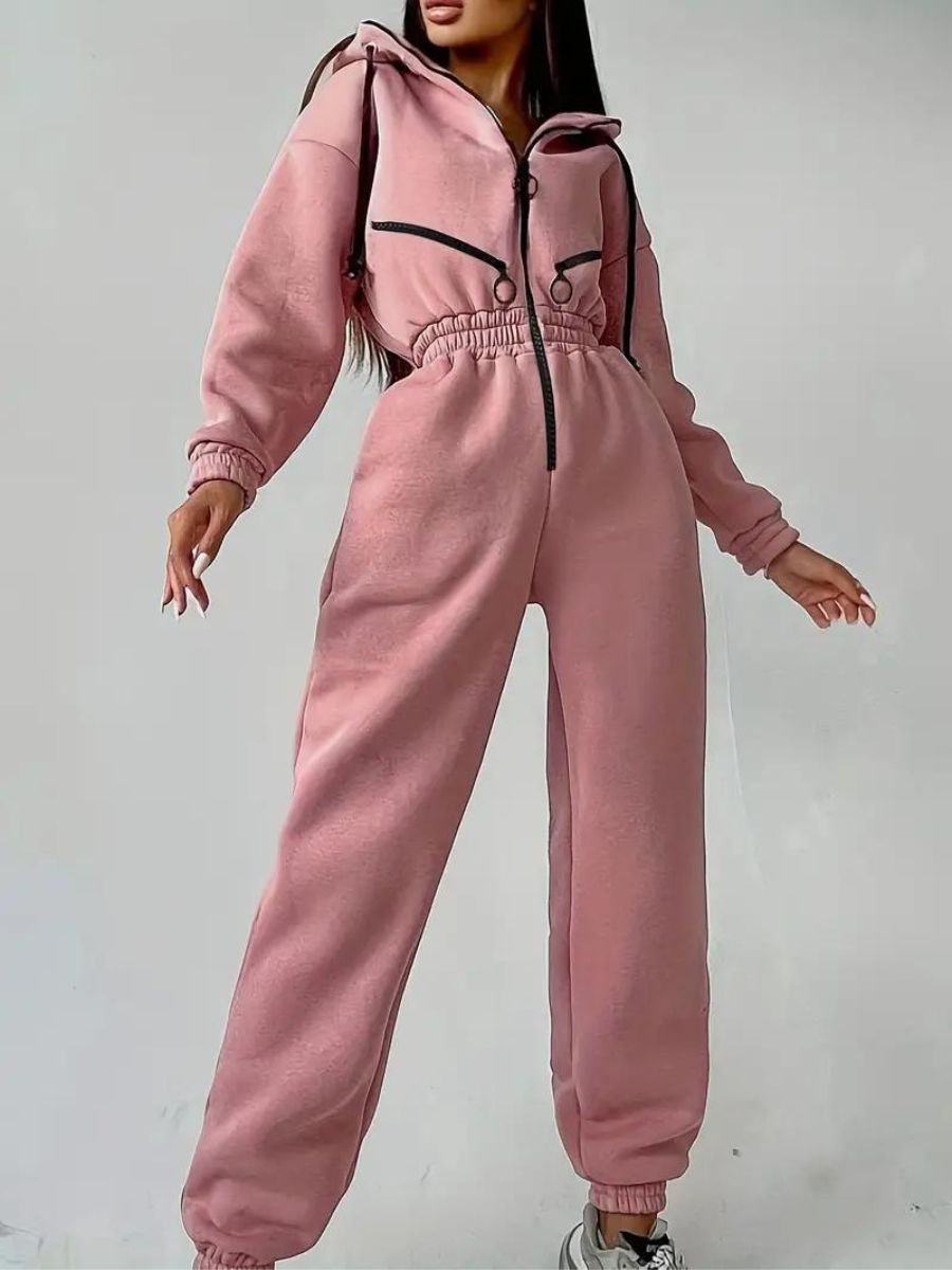 jumpsuit with hood and drawstring