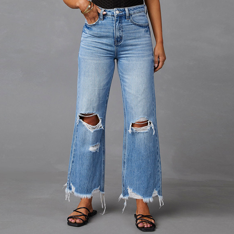 High waisted jeans with holes for women