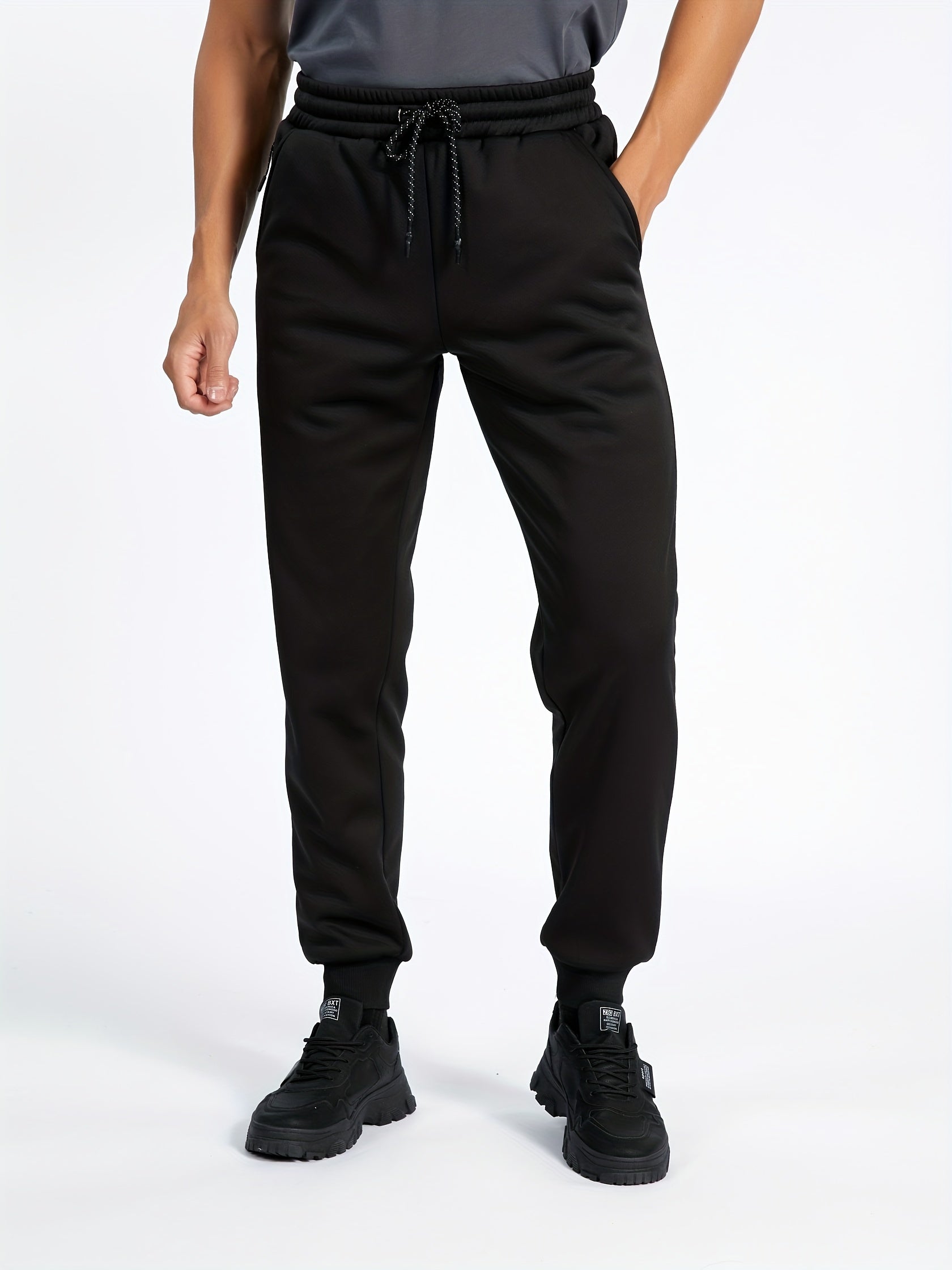 Warm fleece sweatpants for men with drawstring