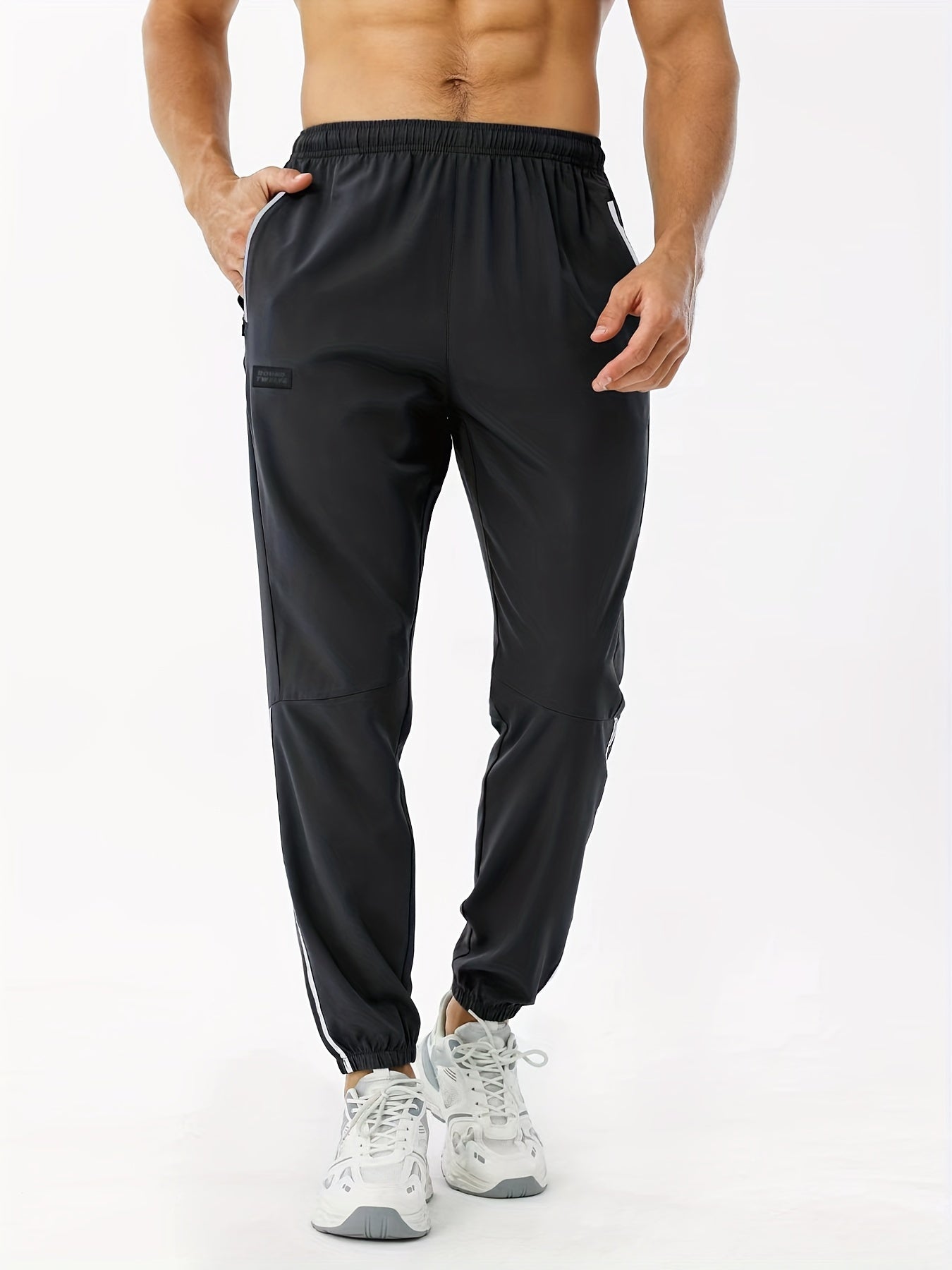 Black trousers with elastic waistband for men