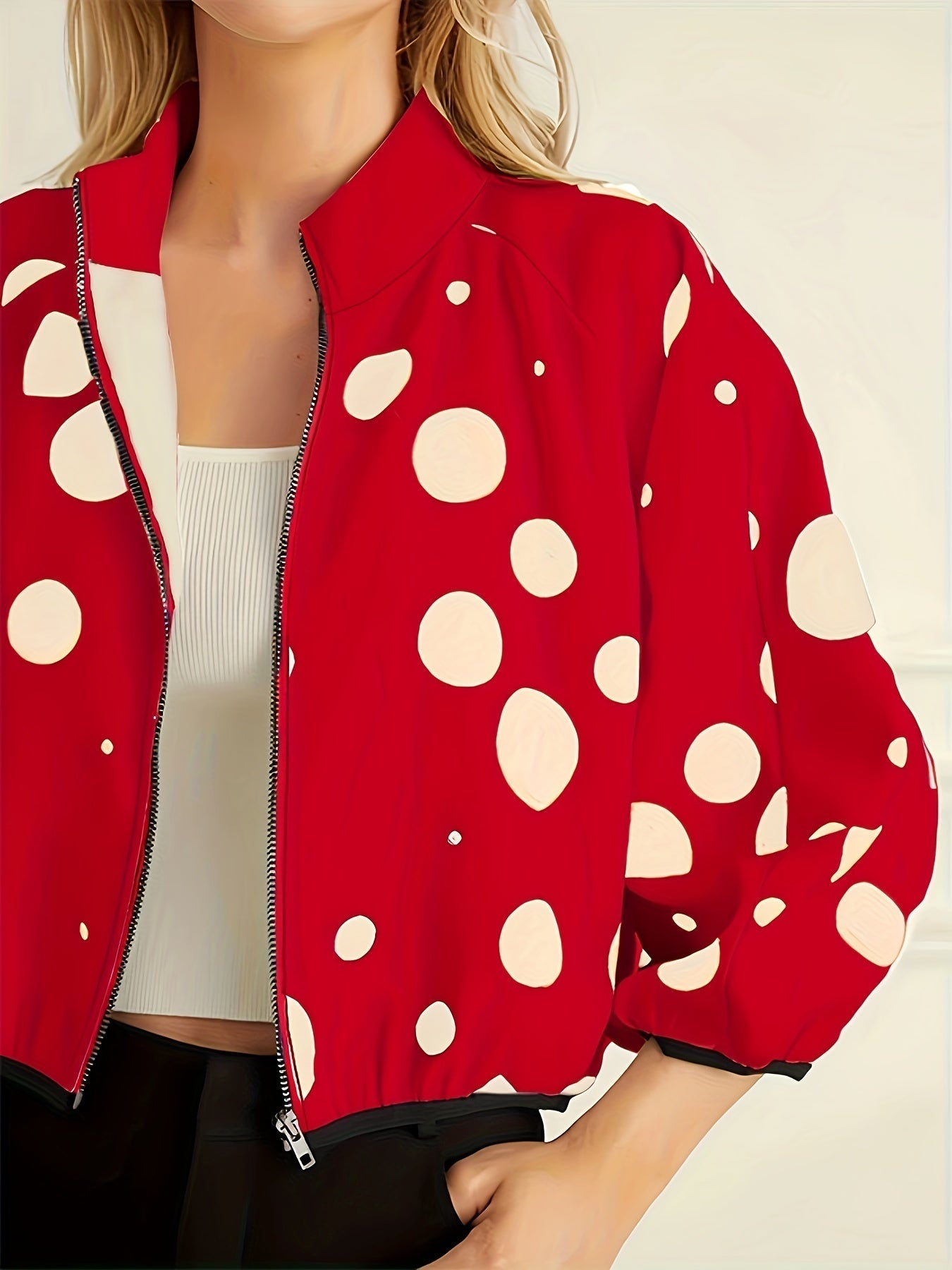 Zippered jacket with polka dot print