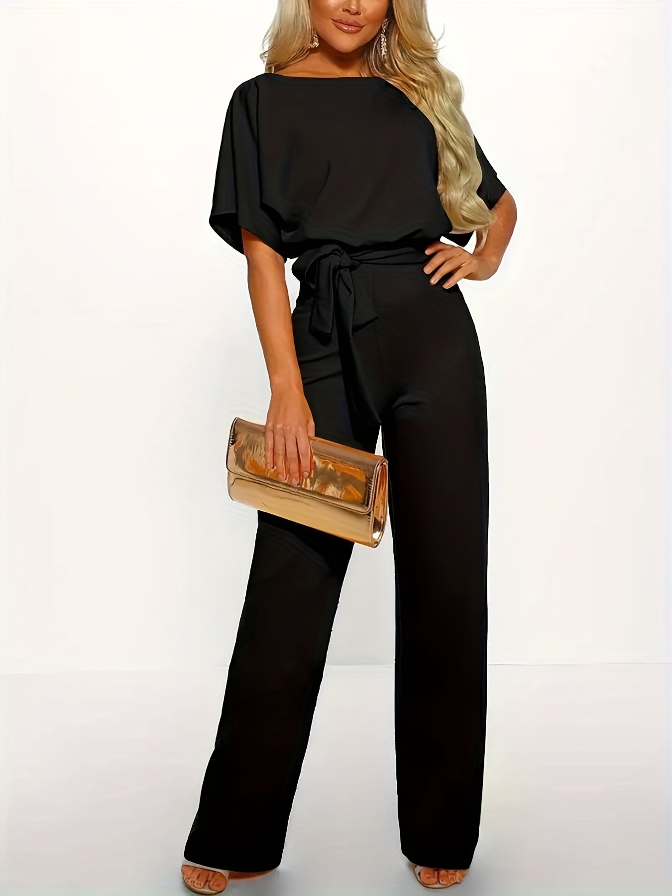 Wide jumpsuit with waistband