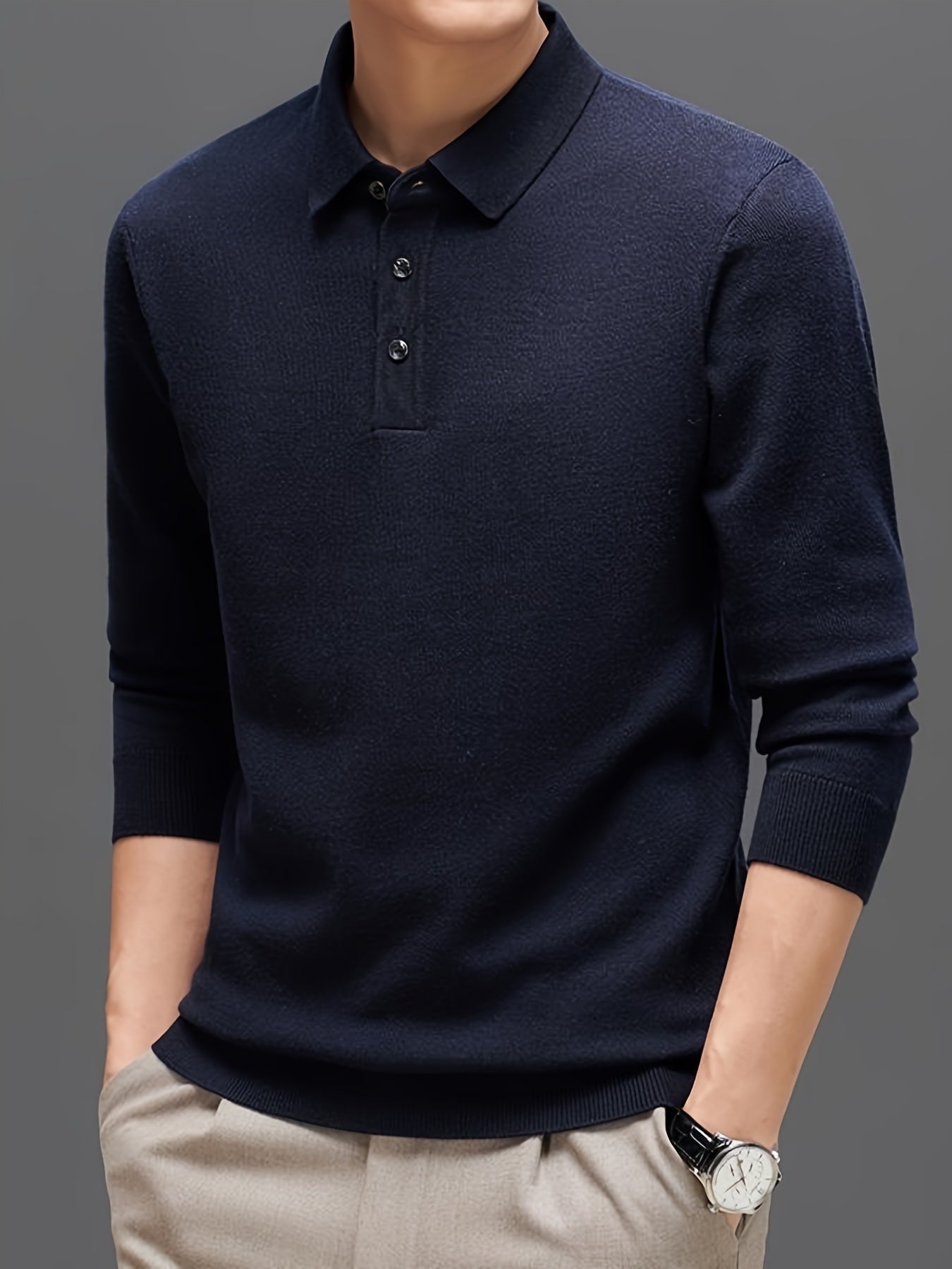 Lapel sweater with high stretch for men