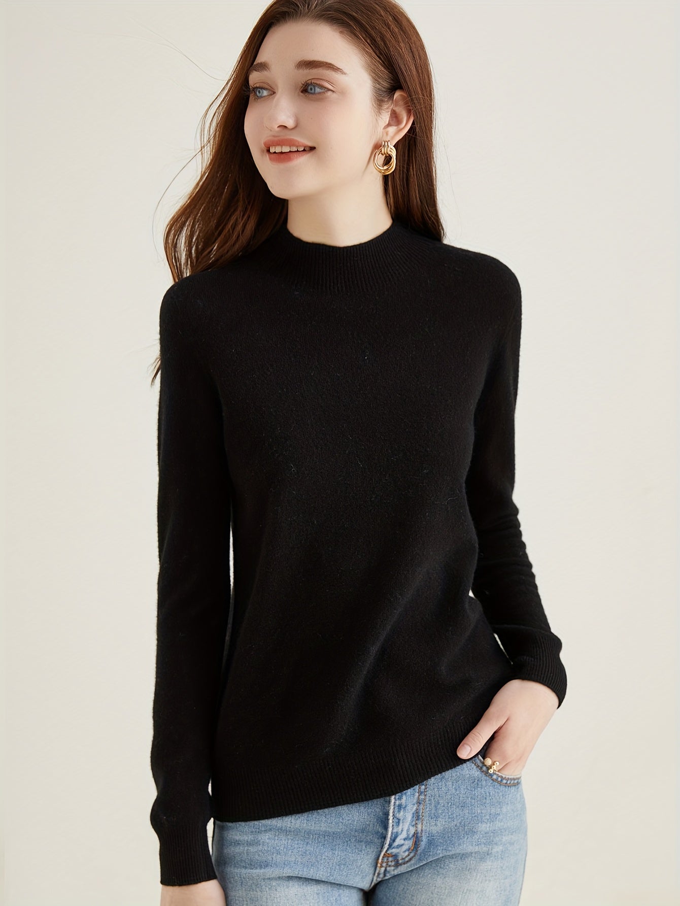 Sweater with high collar and wool sleeves