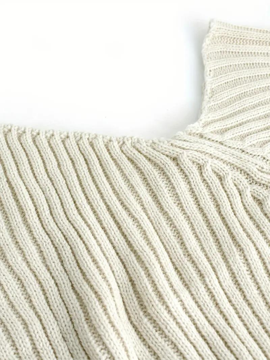 rib knitted sweater with asymmetrical neckline