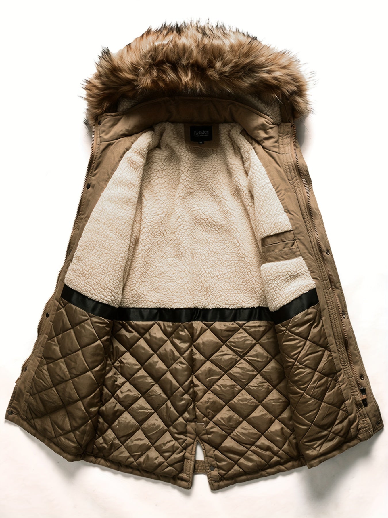 Brown fleece parka jacket with hood