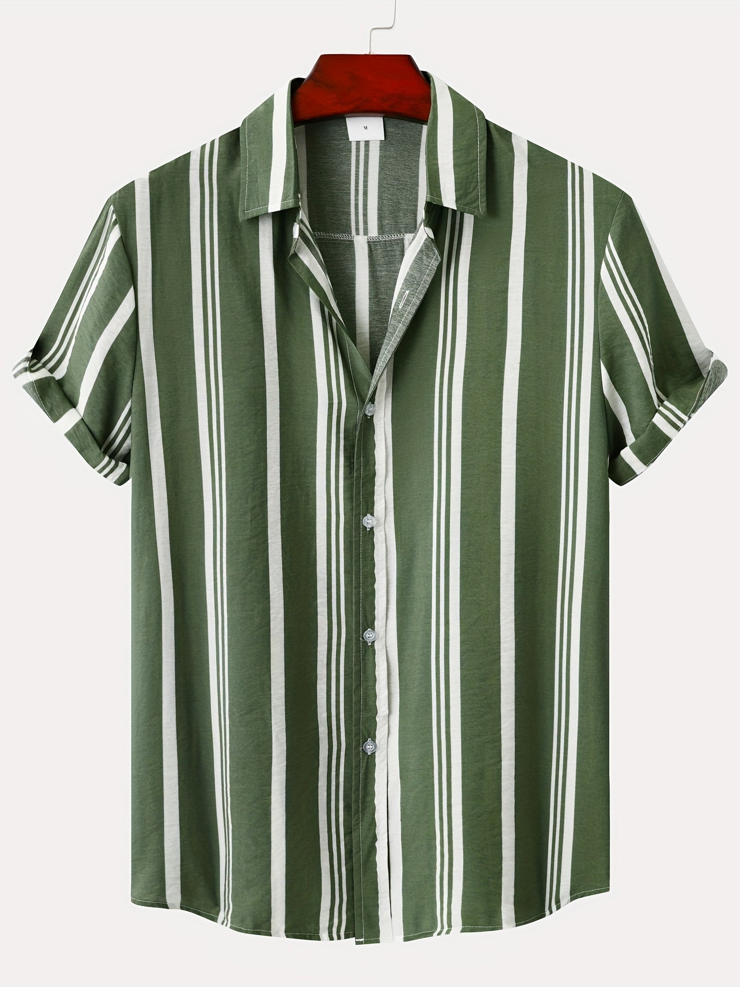 Casual thin short sleeve lapel shirt for men with a striped pattern