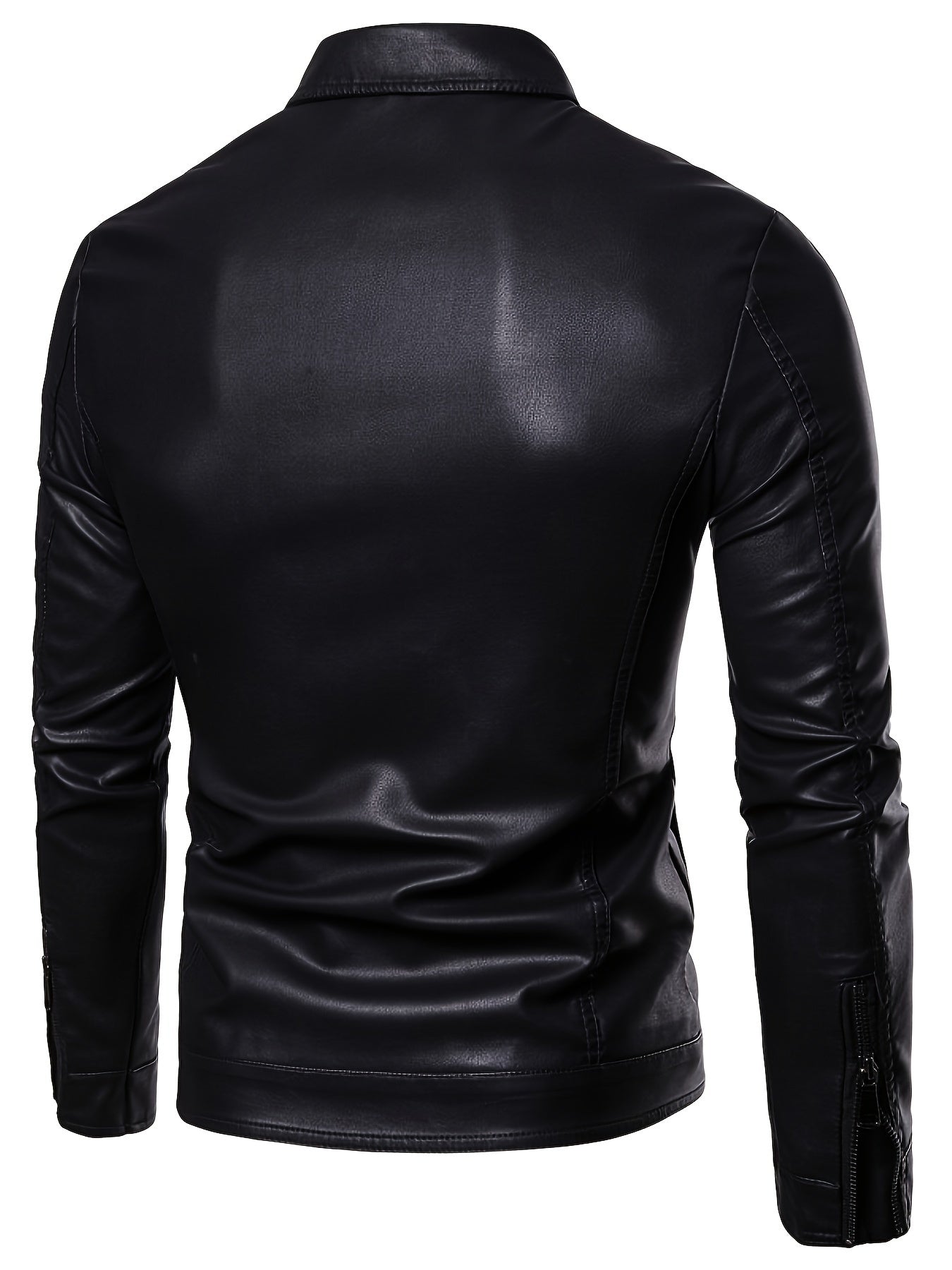 Leather windbreaker simple black jacket with long sleeves and zipper