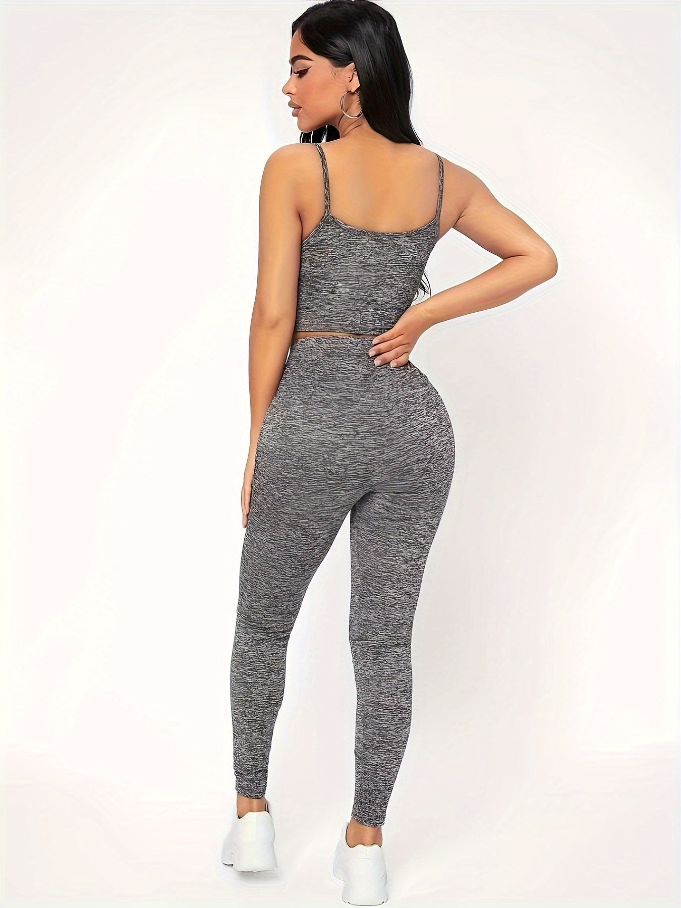 Gray set consisting of a crop cami top and narrow trousers with a tie at the waist