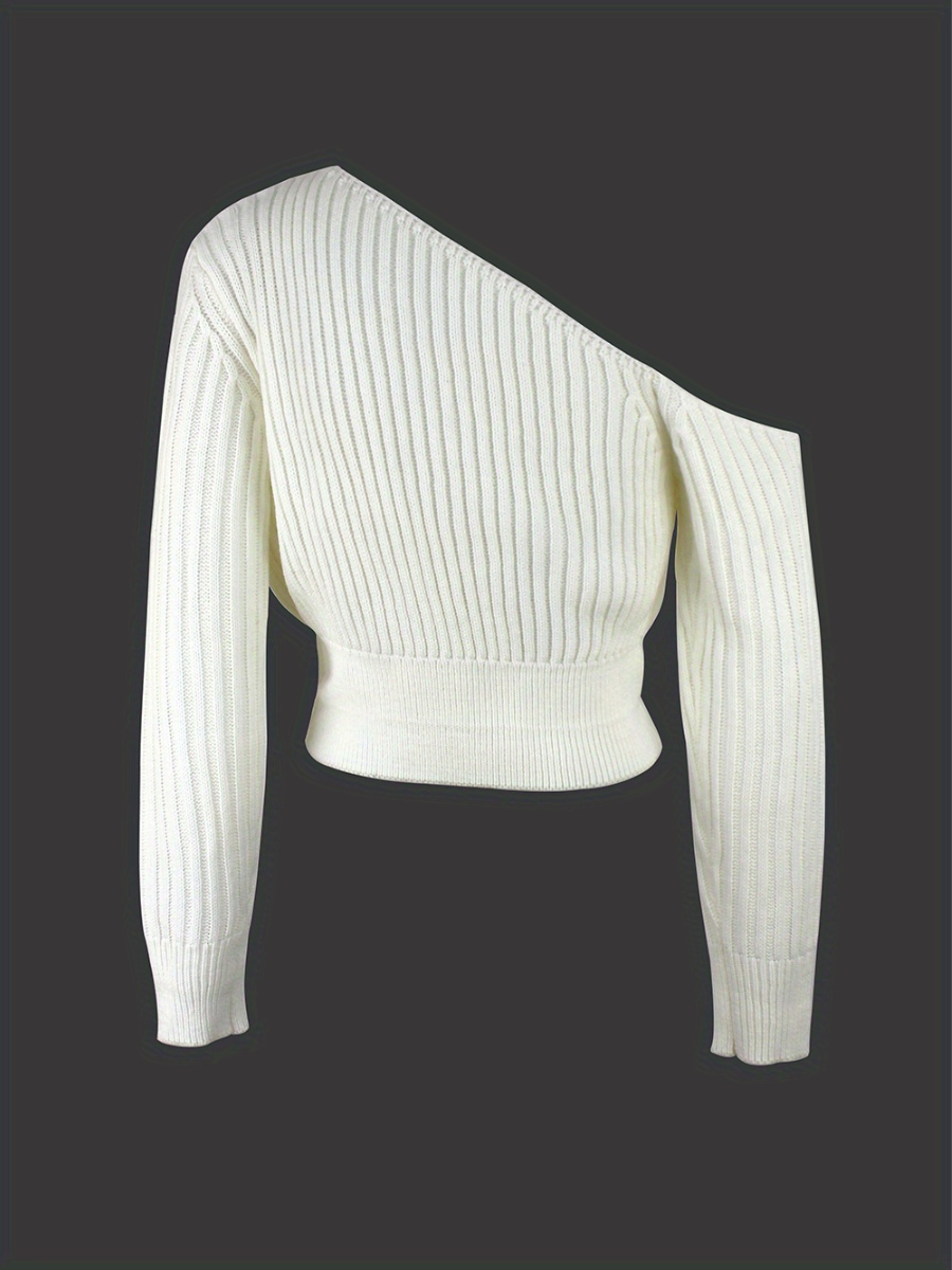 rib knitted sweater with asymmetrical neckline