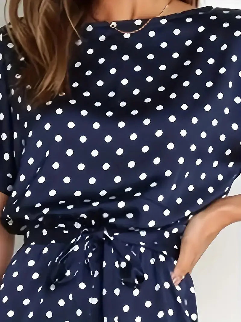 Elegant navy blue jumpsuit with dots