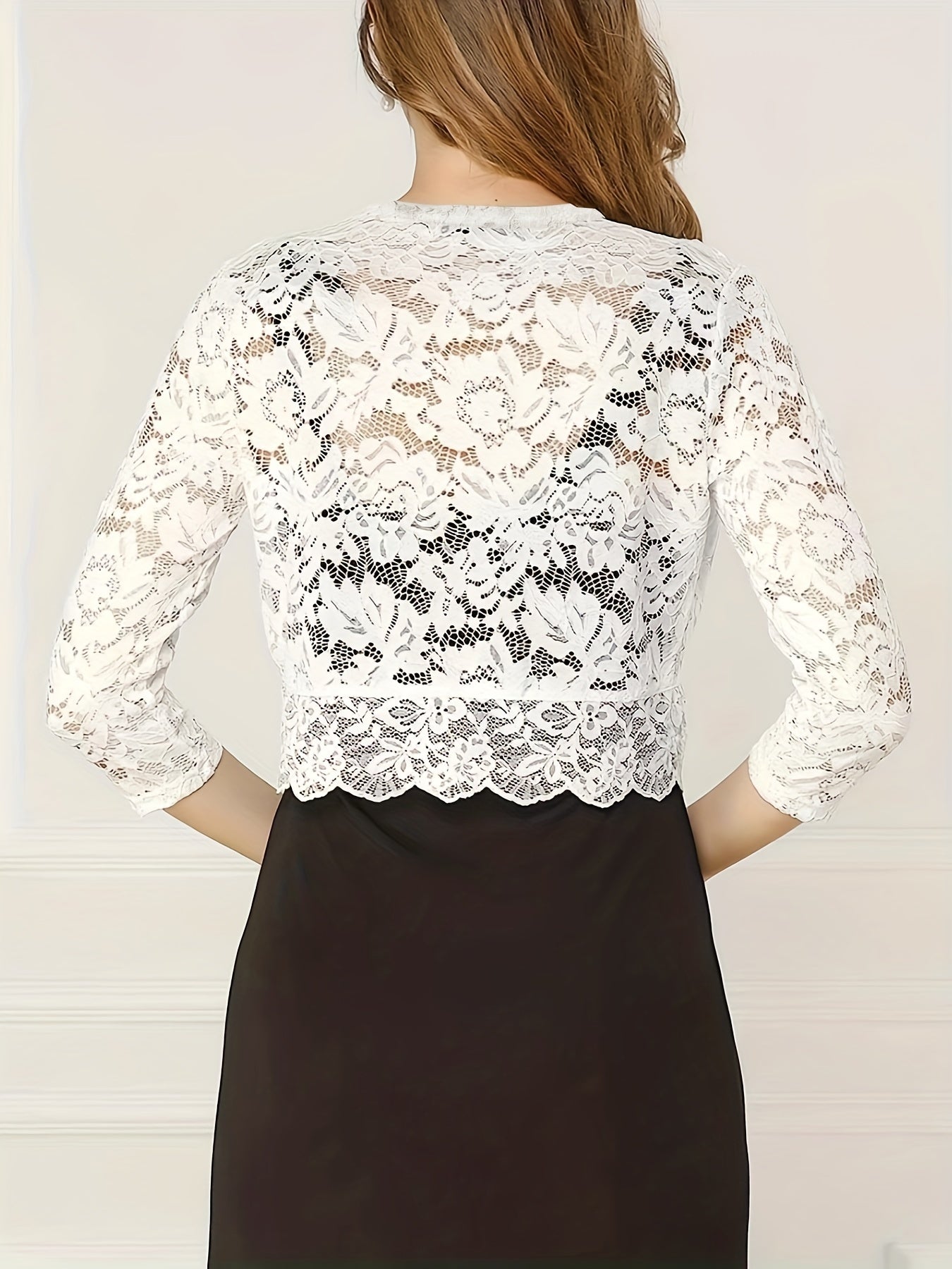 Semi transparent cropped cardigan with floral lace