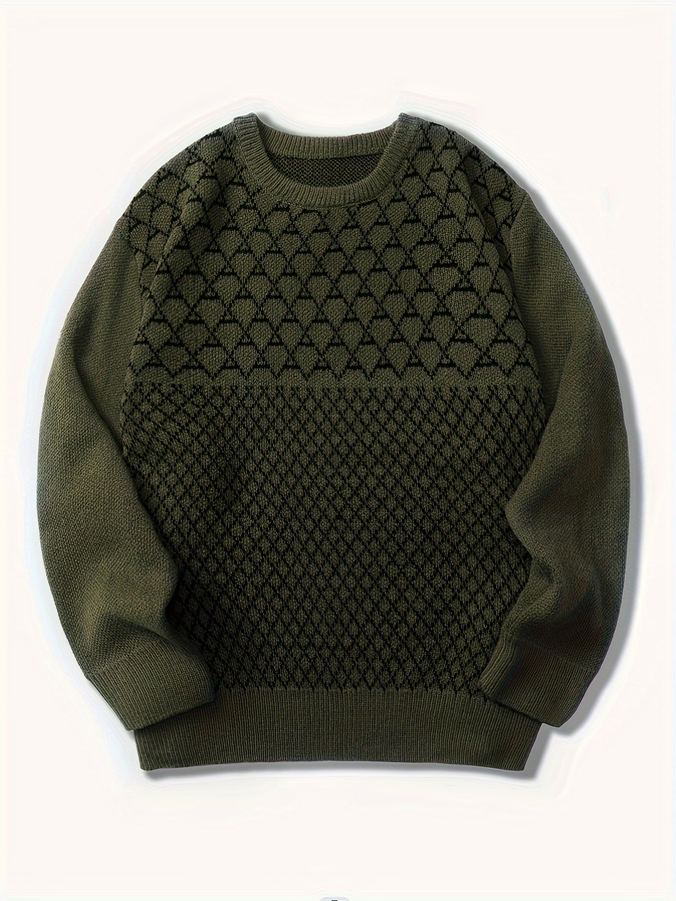 Knitted sweater with diamond pattern