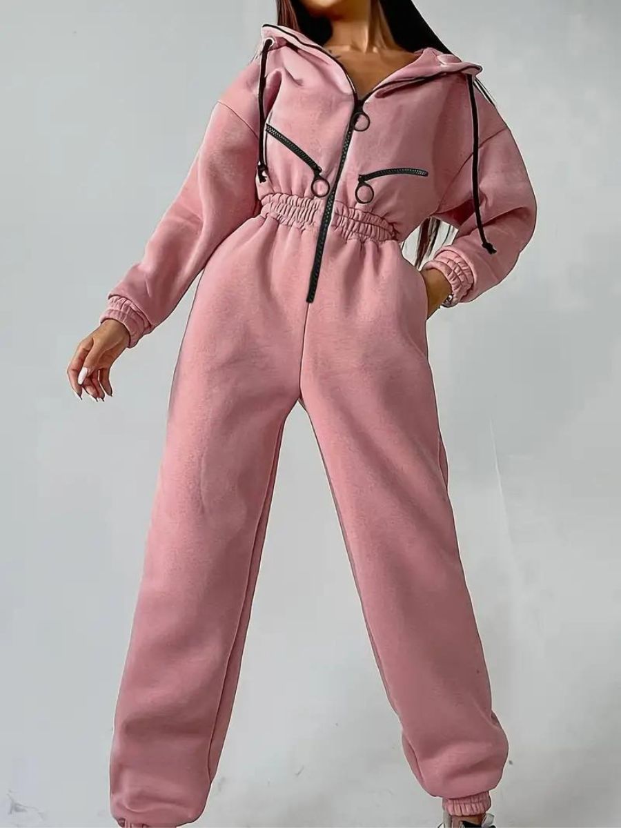 jumpsuit with hood and drawstring