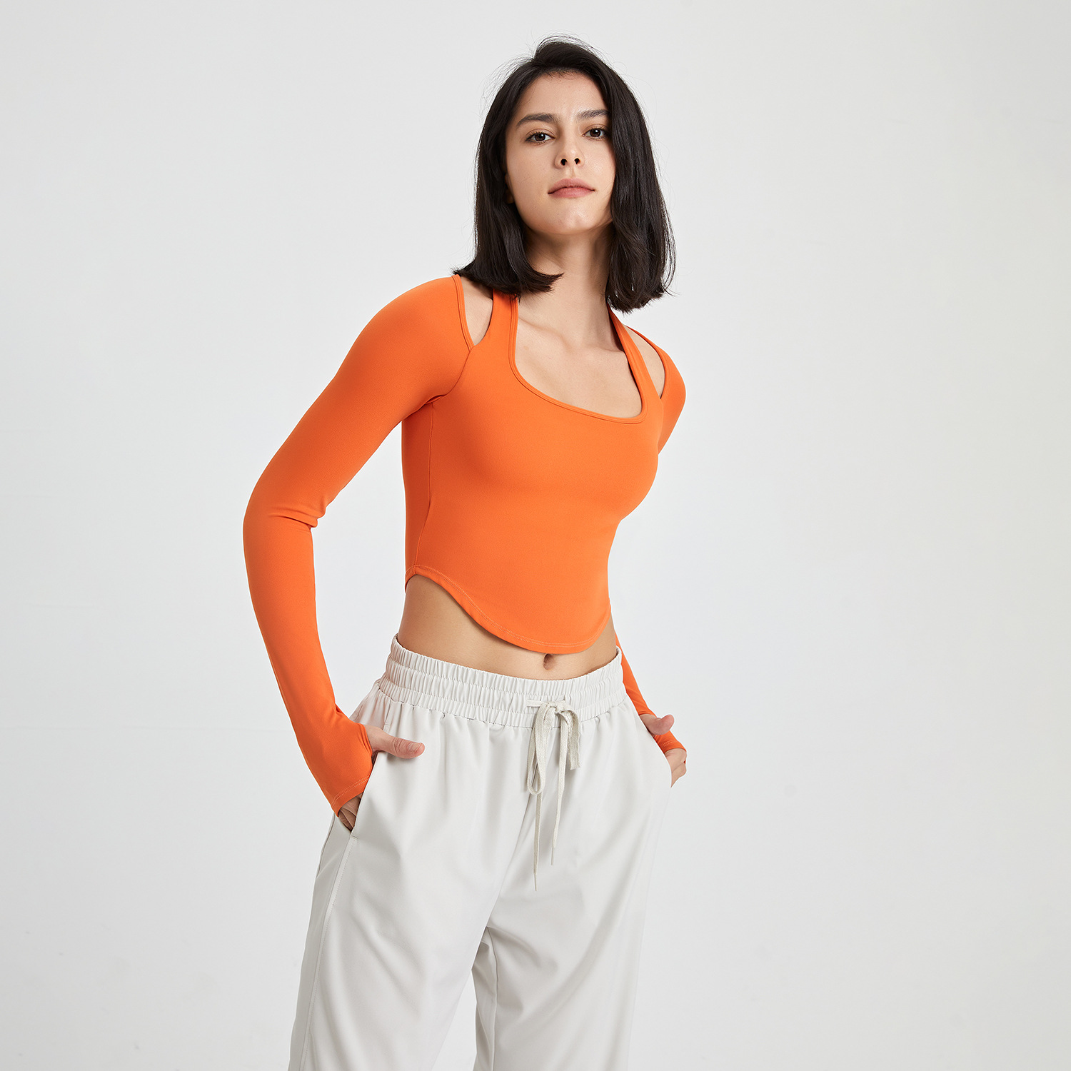 Ribbed sports top with long sleeves