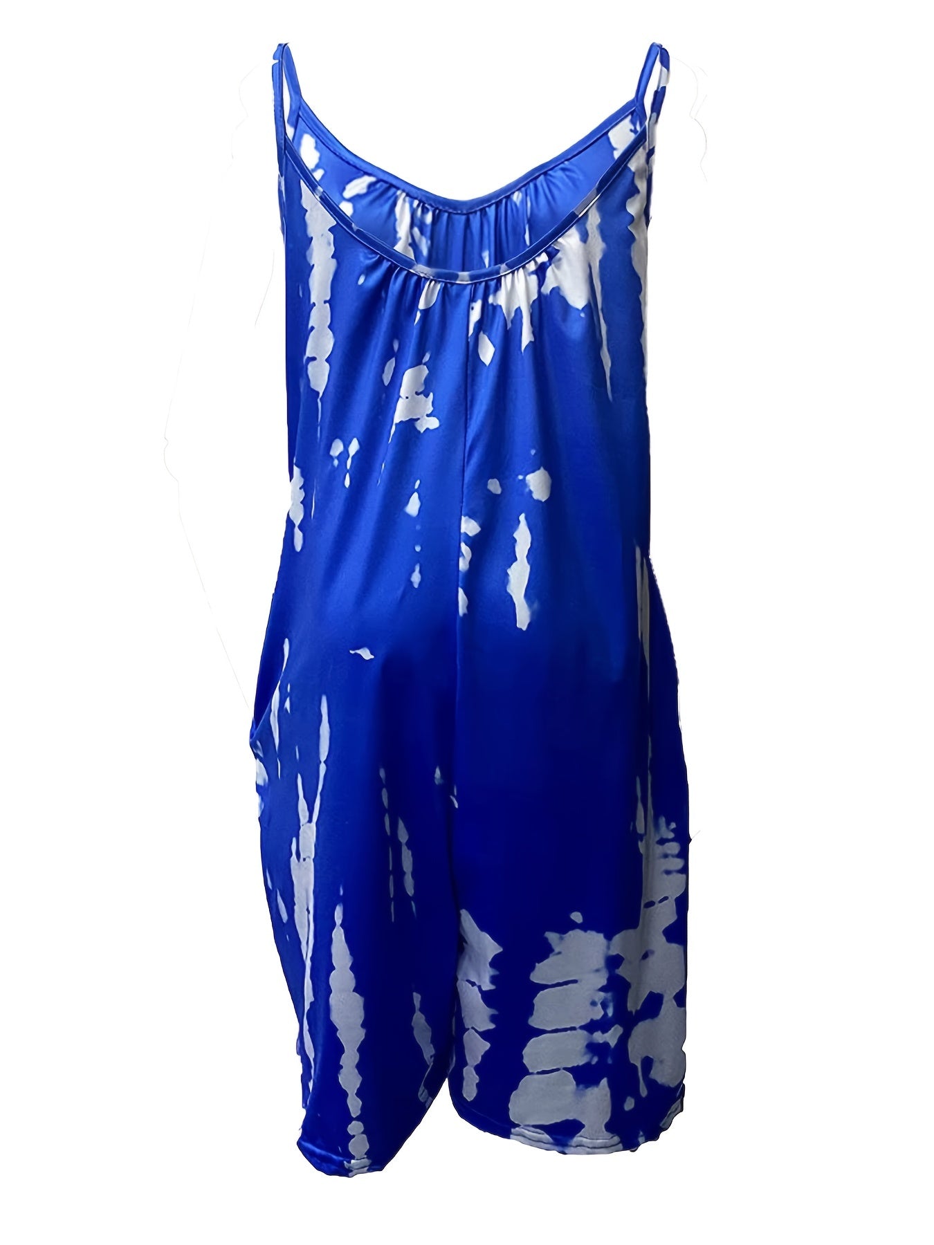 Boho blue tie dye sleeveless romper with round neck